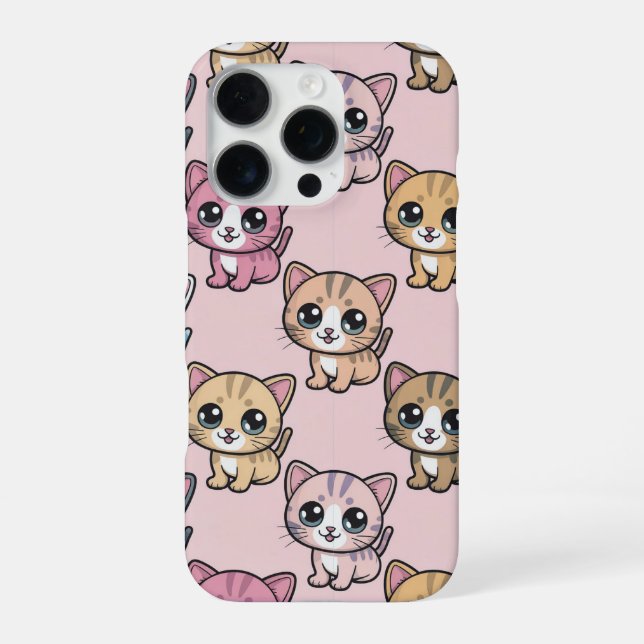 "Cute Kawaii Kitten Pattern iPhone 16 Pro Case. Case (Back)