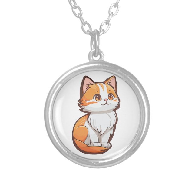 Cute Kawaii Kitten Silver Plated Necklace (Front)