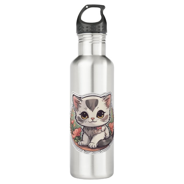 Cute Kawaii Kitten   Stainless Steel Water Bottle (Front)