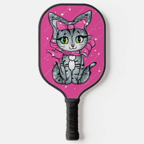 Cute Kawaii Kitten with a Glitter Pink Background  Pickleball Paddle