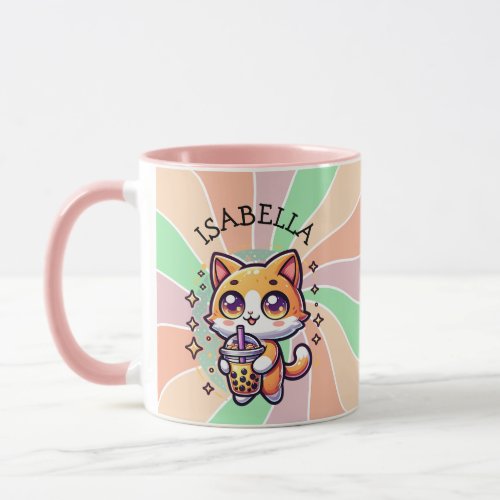 Cute Kawaii Kitten with Bubble Tea Personalized Mug