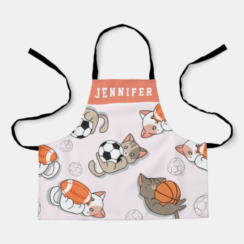 Cute Kawaii Kittens  Sports Balls Girls Name Kids Apron