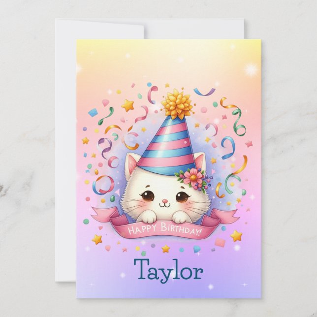 Cute  Kawaii Kitty Cat Birthday Greeting Card (Front)