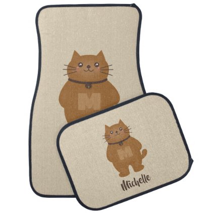 Cute Kawaii Kitty Cat Lover Whimsical Monogram Car Mat