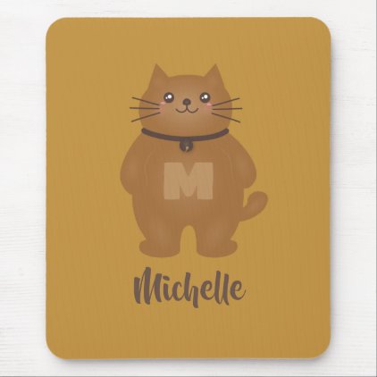 Cute Kawaii Kitty Cat Lover Whimsical Monogram Mouse Pad