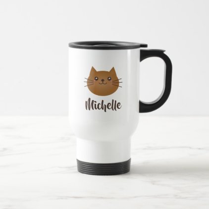 Cute Kawaii Kitty Cat Lover Whimsical Monogram Travel Mug