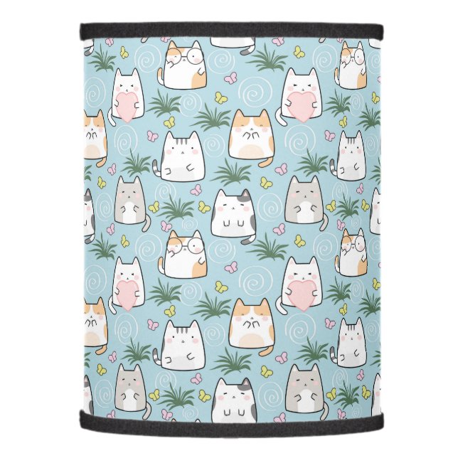 Cute kawaii kitty pattern azure blue lamp shade (Left)