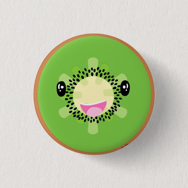 Cute Kawaii Kiwi Tropical Fruit Vegan Food Button (Front)