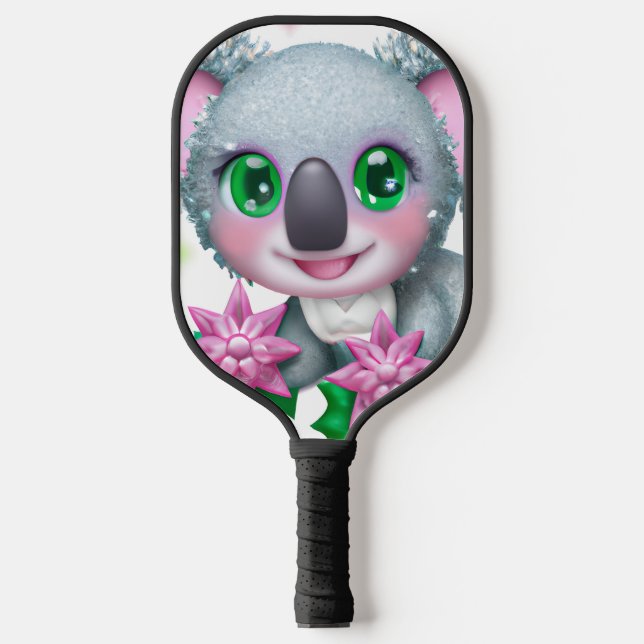 Cute Kawaii Koala Bear with Flowers Pickleball Paddle (Front)