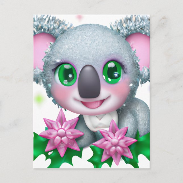 Cute Kawaii Koala Bear with Flowers Postcard (Front)