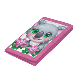Cute Kawaii Koala Bear with Flowers Poster Tri-fold Wallet