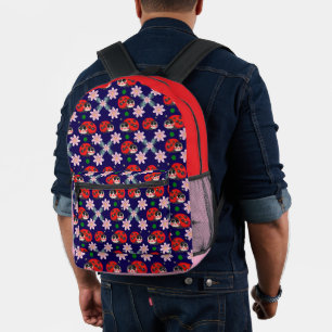 Cute Kawaii Ladybug Floral Seamless Pattern Printed Backpack