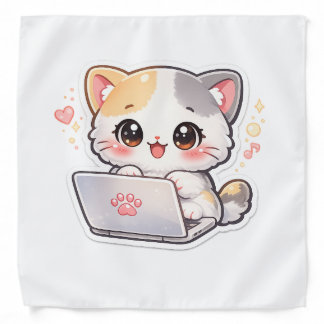 Cute Kawaii Laptop Cat Bandana | Adorable Chibi Ki