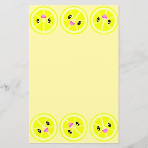 Cute Kawaii Lemon Border Lemonade Stationery Paper