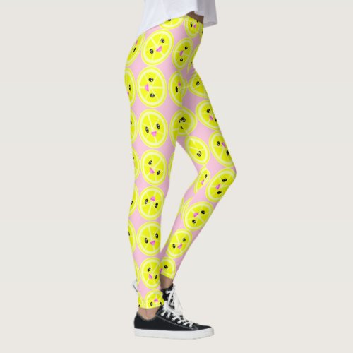 cute kawaii lemon citrus pink leggings