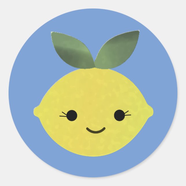 Cute Kawaii Lemon Classic Round Sticker (Front)