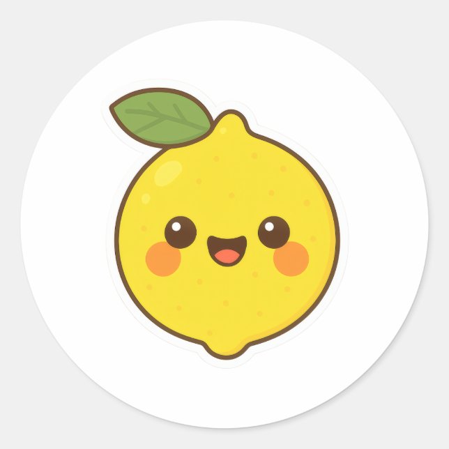 Cute Kawaii Lemon Classic Round Sticker (Front)