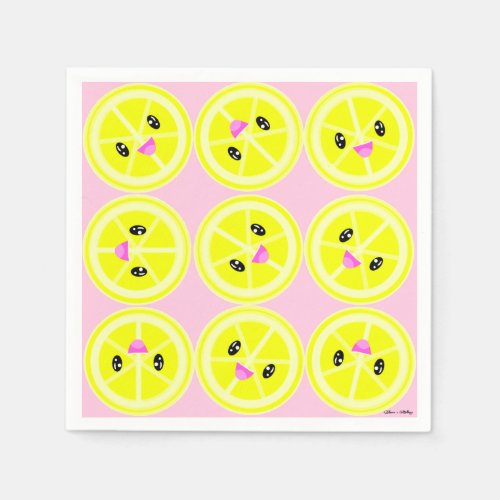 Cute Kawaii Lemon Fruit Pink Lemonade Party Napkins