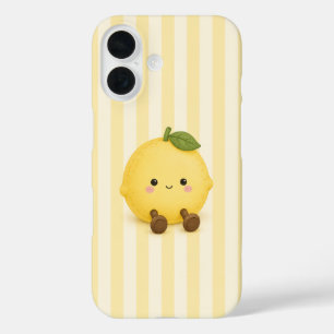 Cute Kawaii Lemon on Yellow Stripes iPhone Case