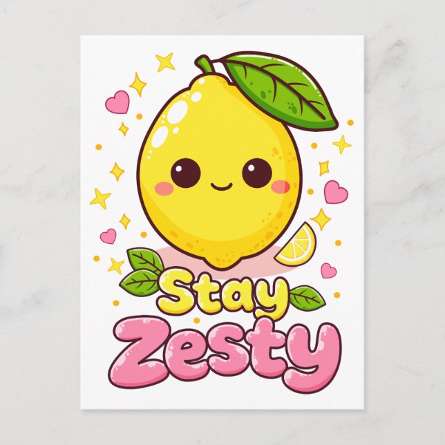 Cute Kawaii Lemon “Stay Zesty” Postcard (Front)
