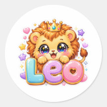 Cute Kawaii Leo Lion Name Pastel Pink Crown Sparkl