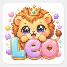 Cute Kawaii Leo Lion Name Pastel Pink Crown Sparkl