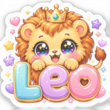 Cute Kawaii Leo Lion Name Pastel Pink Crown Sparkl