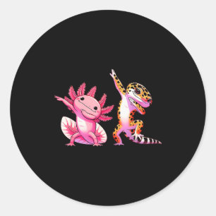 Cute Kawaii Leopard Gecko Dabbing Axolotl Friends Classic Round Sticker