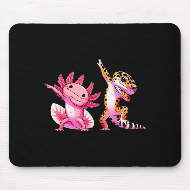 Cute Kawaii Leopard Gecko Dabbing Axolotl Friends  Mouse Pad (Front)