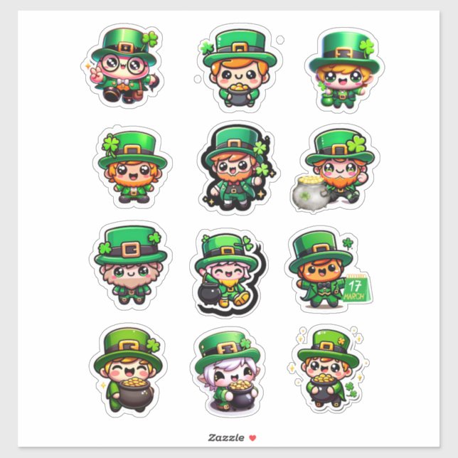 Cute Kawaii Leprechaun St. Patty's Day Sticker (Sheet)