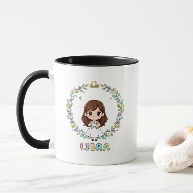 Cute Kawaii Libra Zodiac Sign Mug (With Donut)