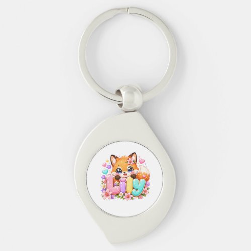 Cute Kawaii Lily Fox Name Pastel Pink Floral Woodl Keychain