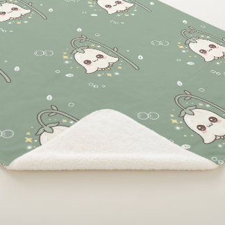 Cute Kawaii Lily of the Valley Sage Green Sherpa Blanket