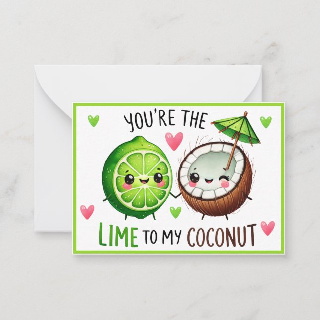 Cute Kawaii Limes and Coconut Note Card (Front)