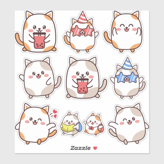 Cute Kawaii Little Cat Emoji Sticker (Sheet)