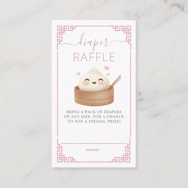 Cute Kawaii Little Dumpling Bao Pink Diaper Raffle Enclosure Card (Front)