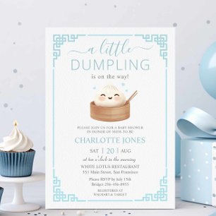 Cute Kawaii Little Dumpling Bun Blue Baby Shower Invitation