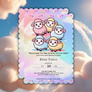 Cute Kawaii Little Lamb Baby Shower Invitation