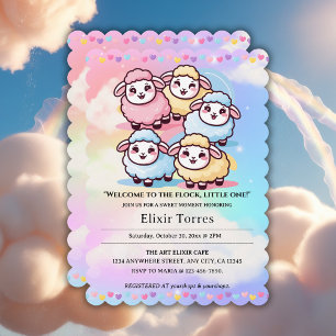 Cute Kawaii Little Lamb Baby Shower Invitation