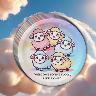 Cute Kawaii Little Lamb Baby Shower Paper Plates