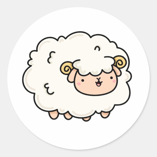 Cute Kawaii Little Lamb Classic Round Sticker (Front)