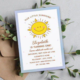 Cute Kawaii Little Sunshine Baby First Birthday Invitation