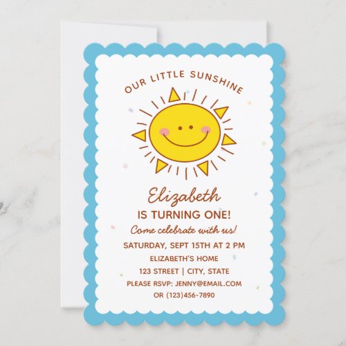 Cute Kawaii Little Sunshine Baby First Birthday Invitation