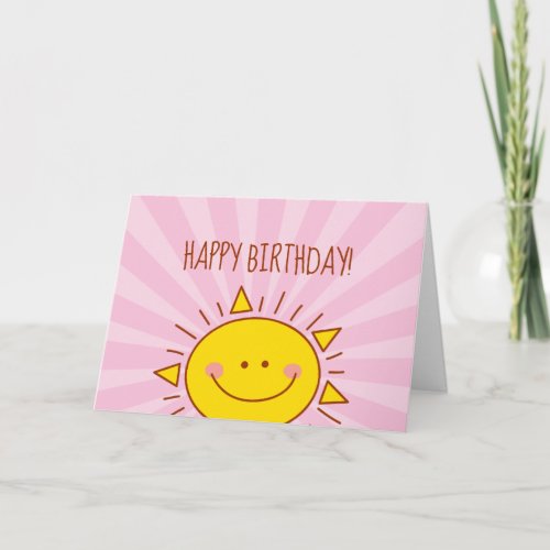 Cute Kawaii Little Sunshine Pink Happy Birthday Card