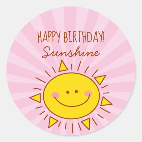 Cute Kawaii Little Sunshine Pink Happy Birthday Classic Round Sticker