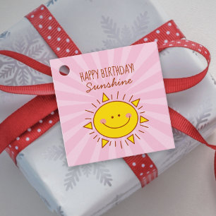 Cute Kawaii Little Sunshine Pink Happy Birthday Favor Tags