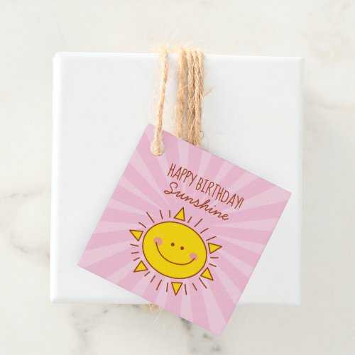 Cute Kawaii Little Sunshine Pink Happy Birthday Favor Tags