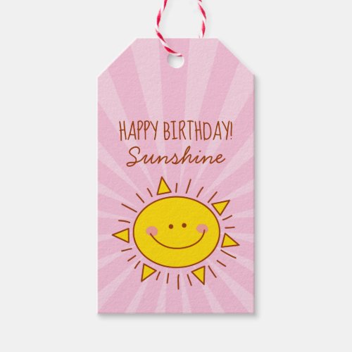 Cute Kawaii Little Sunshine Pink Happy Birthday Gift Tags