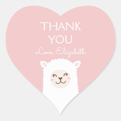 Cute Kawaii Llama Alpaca Elegant Pink Thank You Heart Sticker