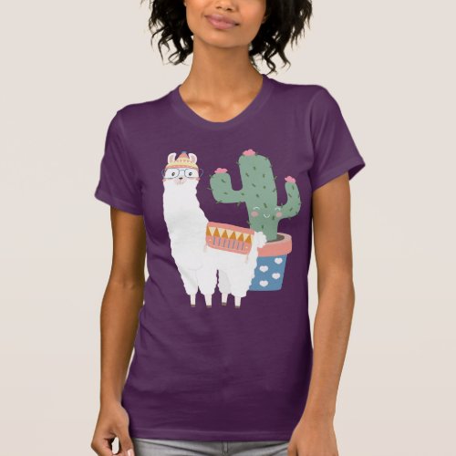 Cute Kawaii Llama and Cactus Illustration T_Shirt